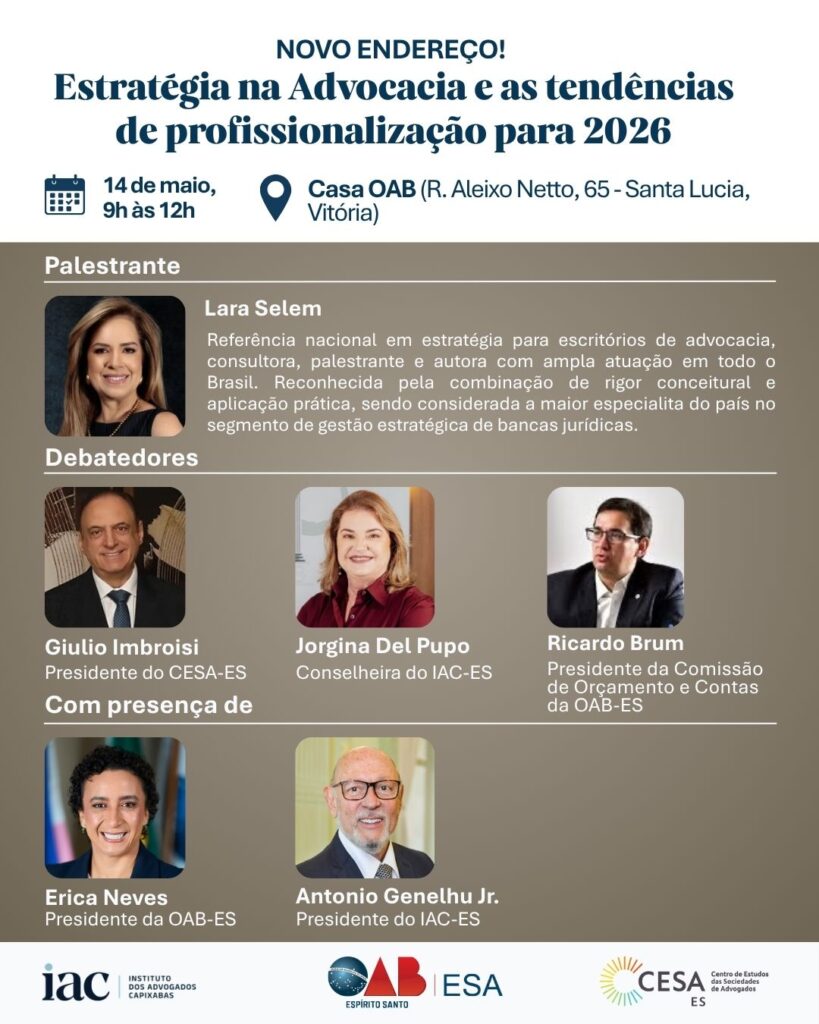 oab es tera palestra sobre estrategia gestao e futuro da advocacia na proxima quinta 01